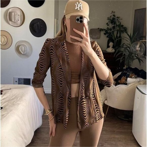 Mango Retro-print shirt Blazer Size 4 - Picture 2 of 8